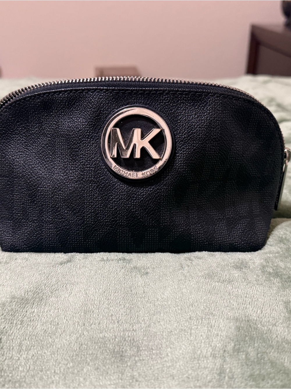 Michael Kors Black Leather Zip-Top Cosmetic Case